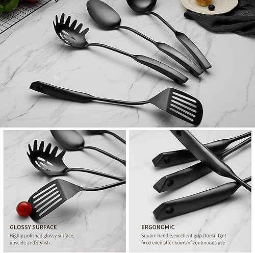 Miniatura 3 de Juego de cubiertos de acero inoxidable 304, juego de utensilios de cocina de 15 pulgadas, herramientas de cocina de metal, juego de utensilios de