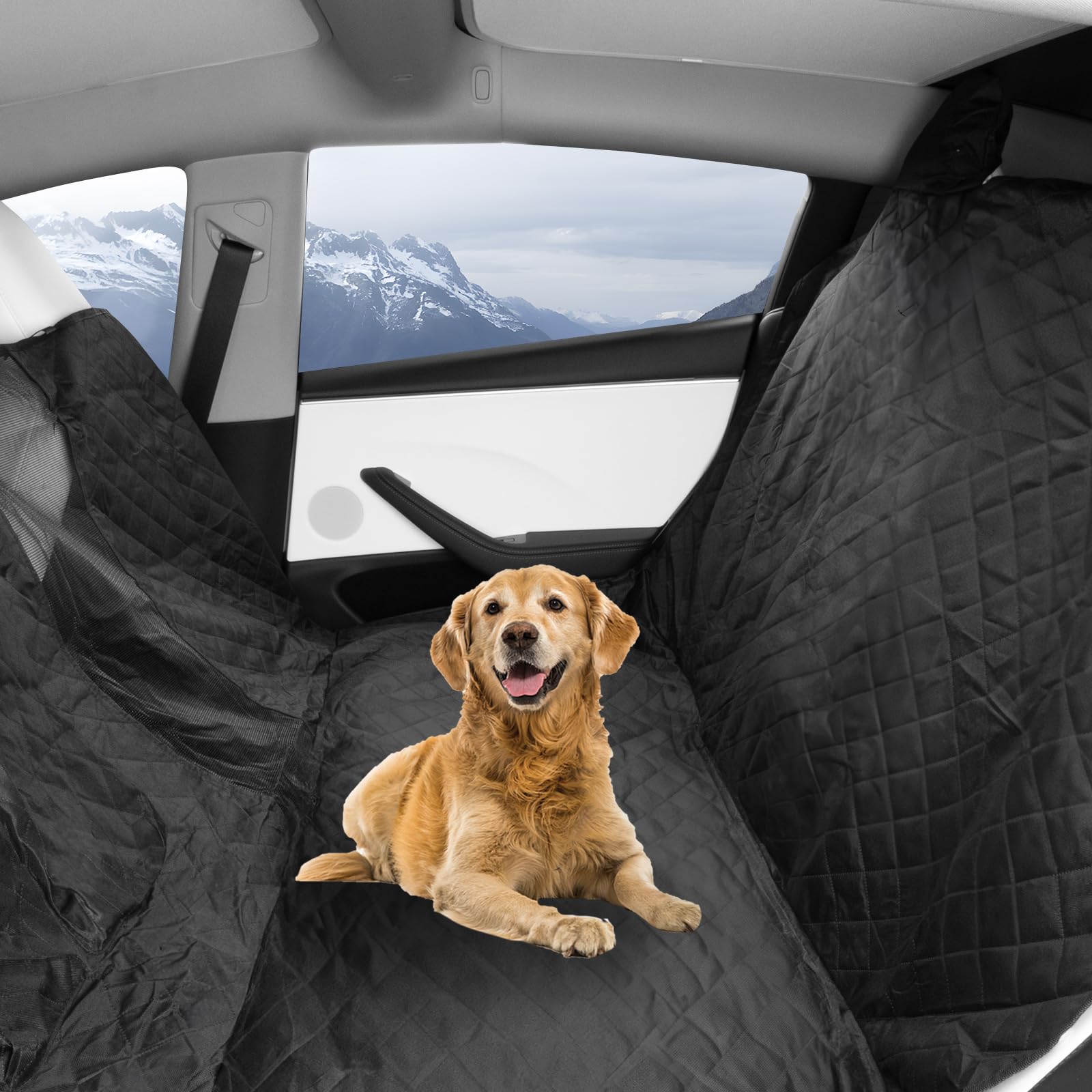 BASENOR Model 3 Dog Seat Cover 100% Waterproof Non-Slip Pet Dog Back Seat Covers Hammock Boot Liner for Dogs with Adjustable Straps for Model 3 Highland Accessories 2017-2025