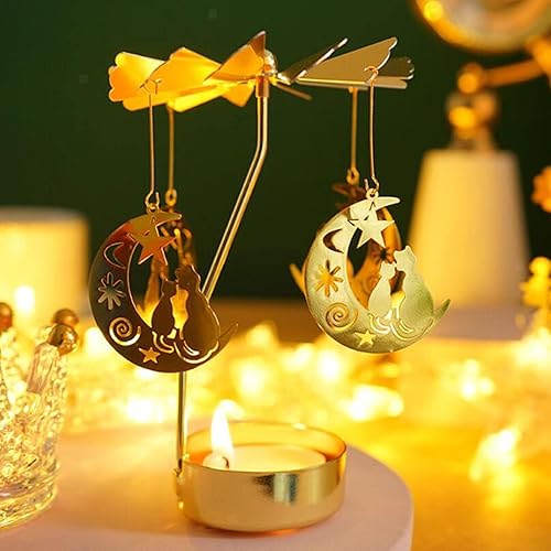 Miniatura 8 de Regalo de San Valentín para mujeres, portavelas giratorio, portavelas giratorio dorado para cumpleaños, boda, día de la madre, decoración de mesa