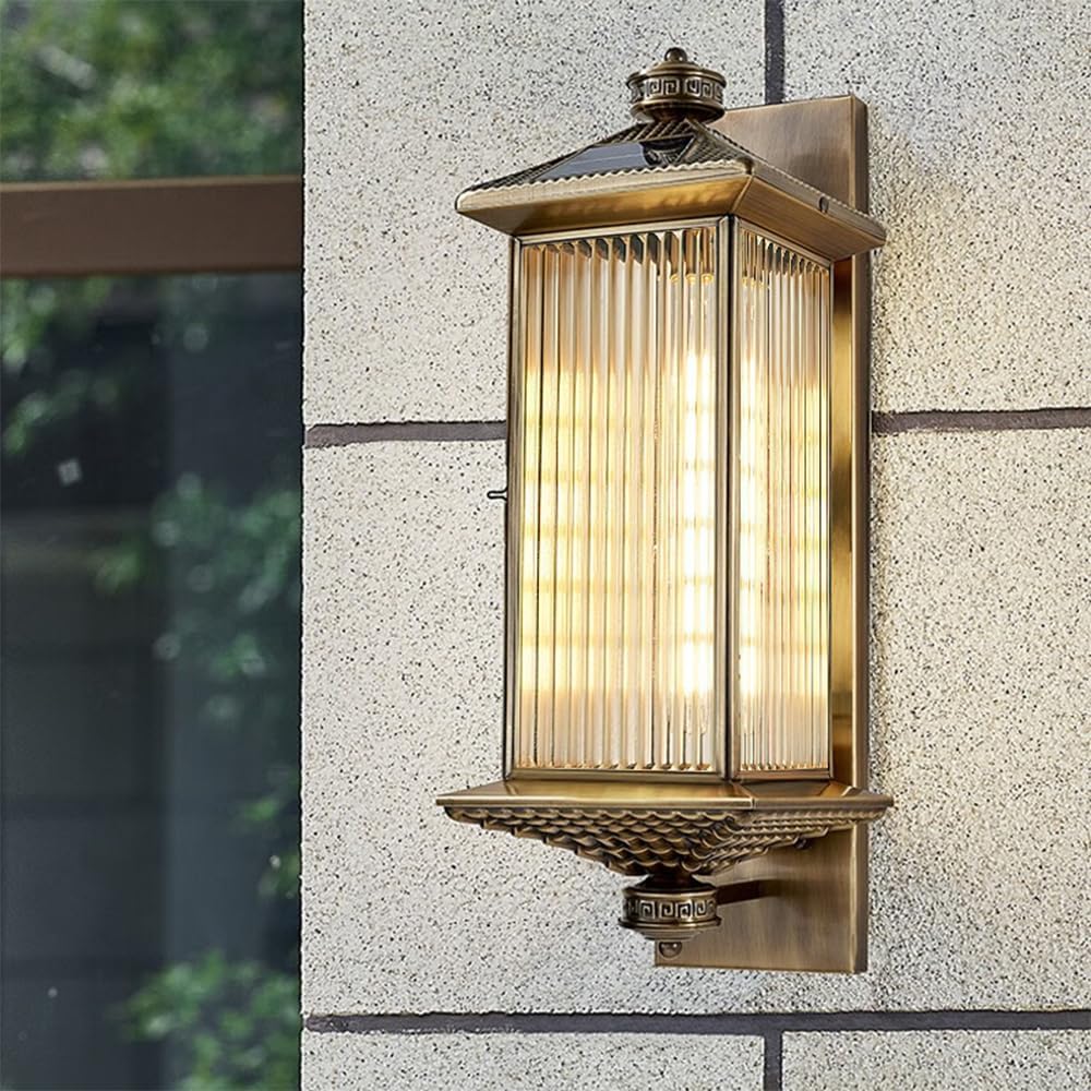 SMCCYYSD Contemporary Outdoor Brass Solar Wall lamp Electric Simplicity Waterproof Balcony Hallway Courtyard Villa Gate Hotel Corridor Lamp (A H80CM Solar)
