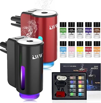 Car Air Freshener Diffuser, Portable Intelligent Car Aroma Diffuser with 3 Adjustable Modes, Rechargeable Car Aromatherapy Machine,Travel Essentials Gifts for Women Men, Long-Lasting 10Scents