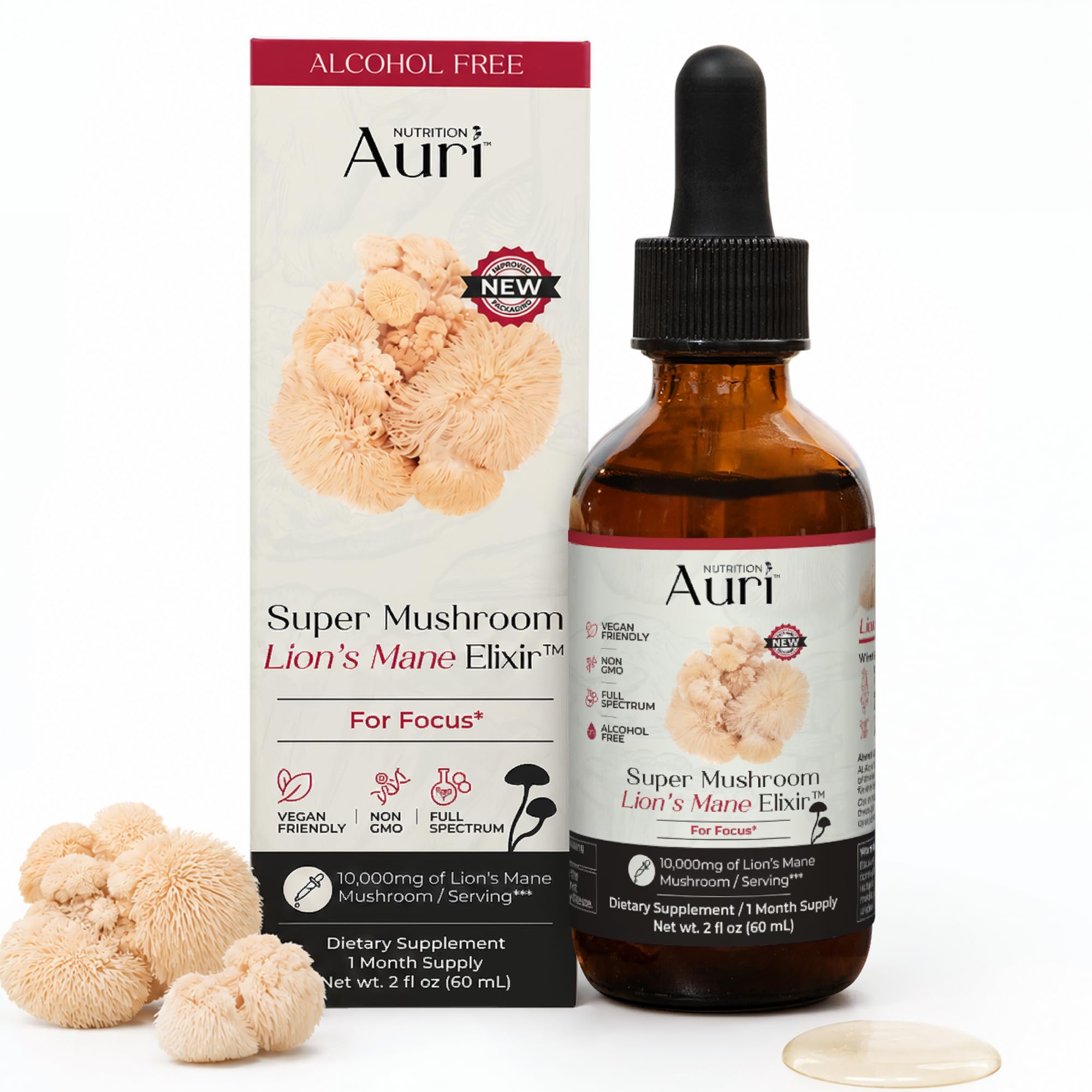 Auri Nutrition Super Mushroom Lion’s Mane Liquid Drops - 2 Fl Oz