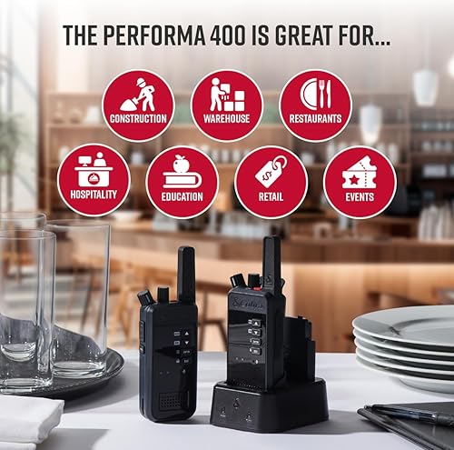 Miniatura 5 de Cobra Performa 400 - Radio de negocios (1 paquete con base), radio profesional bidireccional UHFLMR de 2 canales, walkie talkie impermeable, a