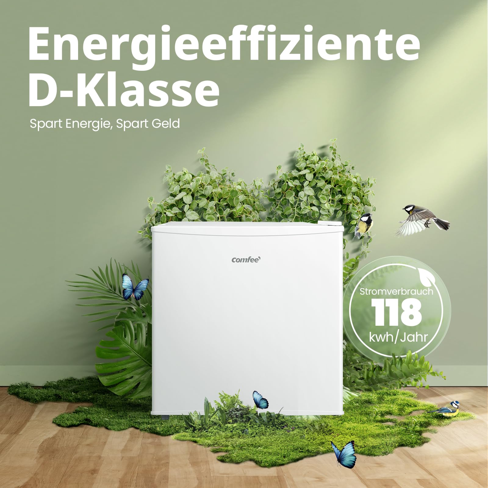 COMFEE RCU40WH3EU(E) 31L Mini Gefrierschrank mit Inverter-Kompressor, D-Energieeffizienz, 4-Sterne-Gefrierleistung, Leise 39 dB