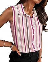 Vista 21 de HOTOUCH Blusa sin mangas con botones para mujer, cuello en V, casual, para negocios, informal, con cuello