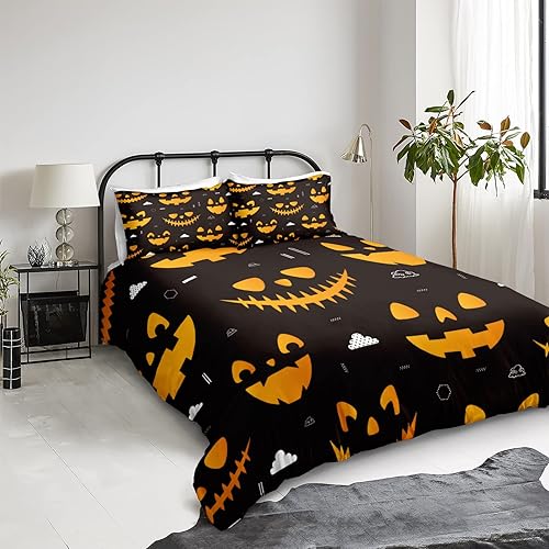 Miniatura 75 de Pumpkin Bedding Halloween Duvet Cover Set Funny Evil Pumpkin Pattern Design Black Halloween Bedding Set Queen 1 Duvet Cover 2 Pillowcases