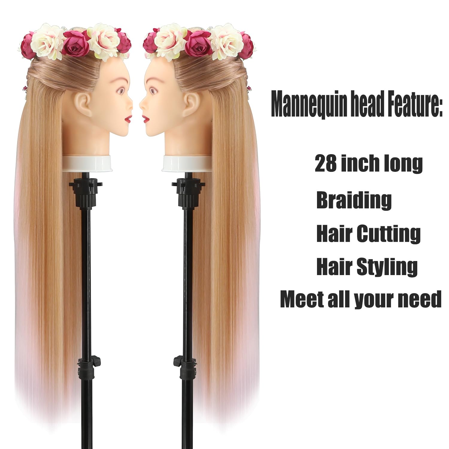 Styling Head 28 inch Hairdresser Training Head 100% Synthetic Fiber Hair Styling Head - Image 4