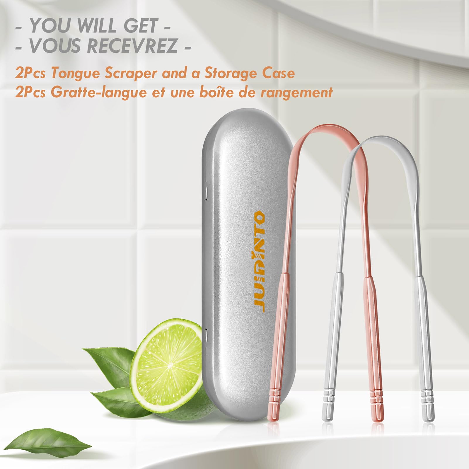 Raspador de lengua de 2 unidades, 100% acero inoxidable para adultos, raspador de lengua fácil de usar con estuche, limpieza de la lengua y reducir el mal aliento para el cuidado bucal 8