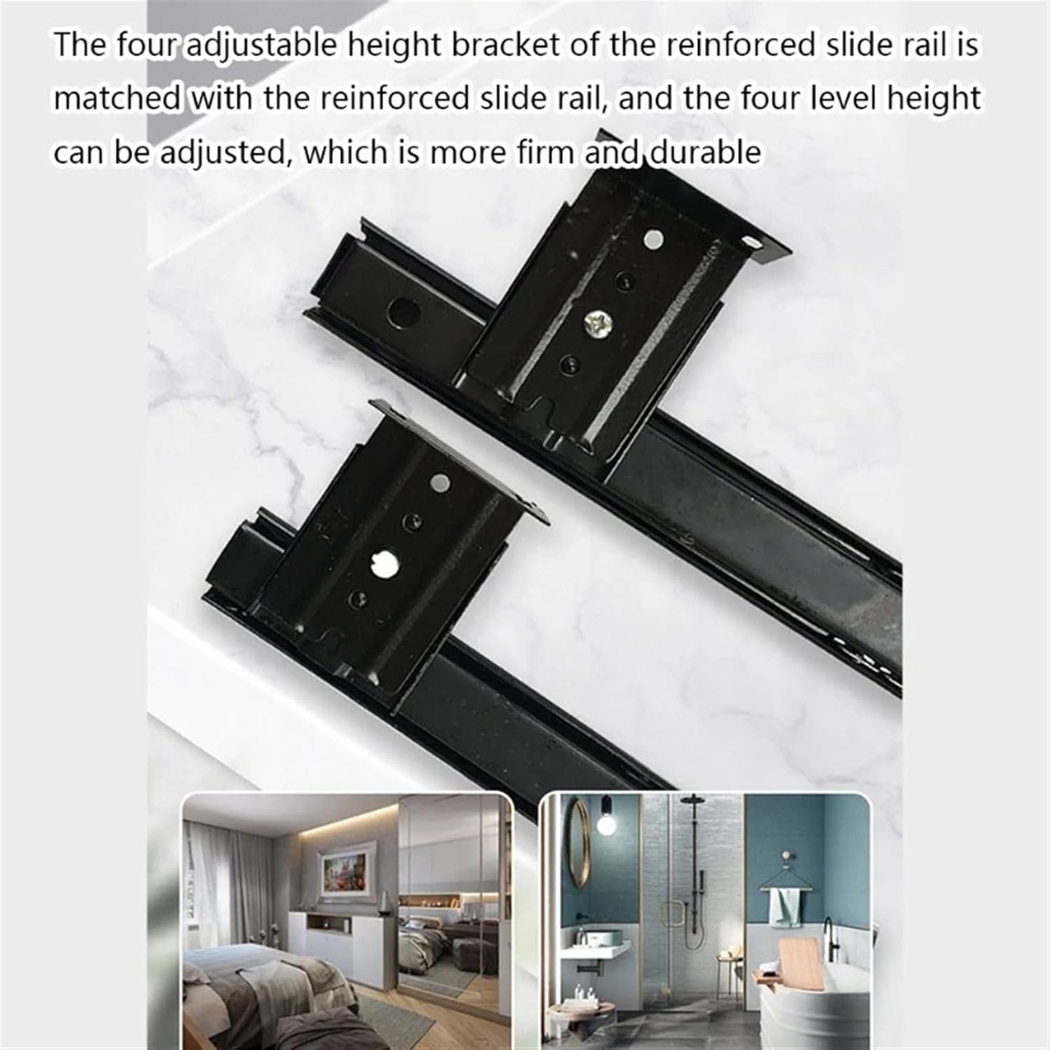 Side Mount Cabinet Runners Glides 2 Pieces Height-Adjustable Under Desk Computer Keyboard Tray Sliding Drawer Shelf Durable