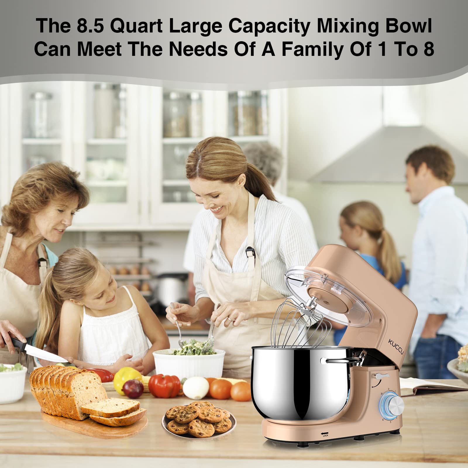 KUCCU Stand Mixer, 8.5 Qt 660W, 6Speed TiltHead Food Dough Mixer