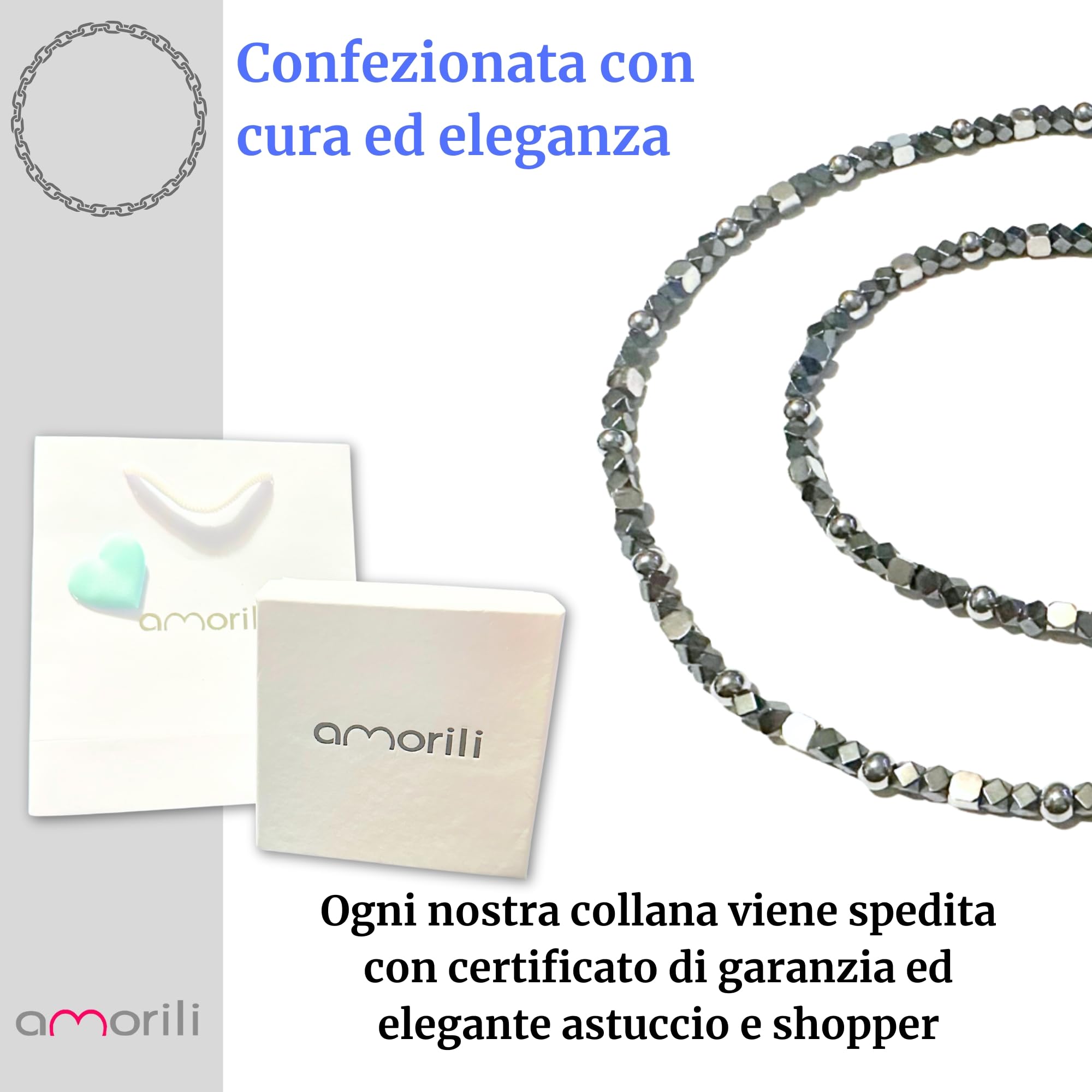 Collana Girocollo Uomo Acciaio Inox con Ematite Sfaccettata Collana Elegante Moderna Stile Estivo Collier Maschile Regalo Uomo - cll1678