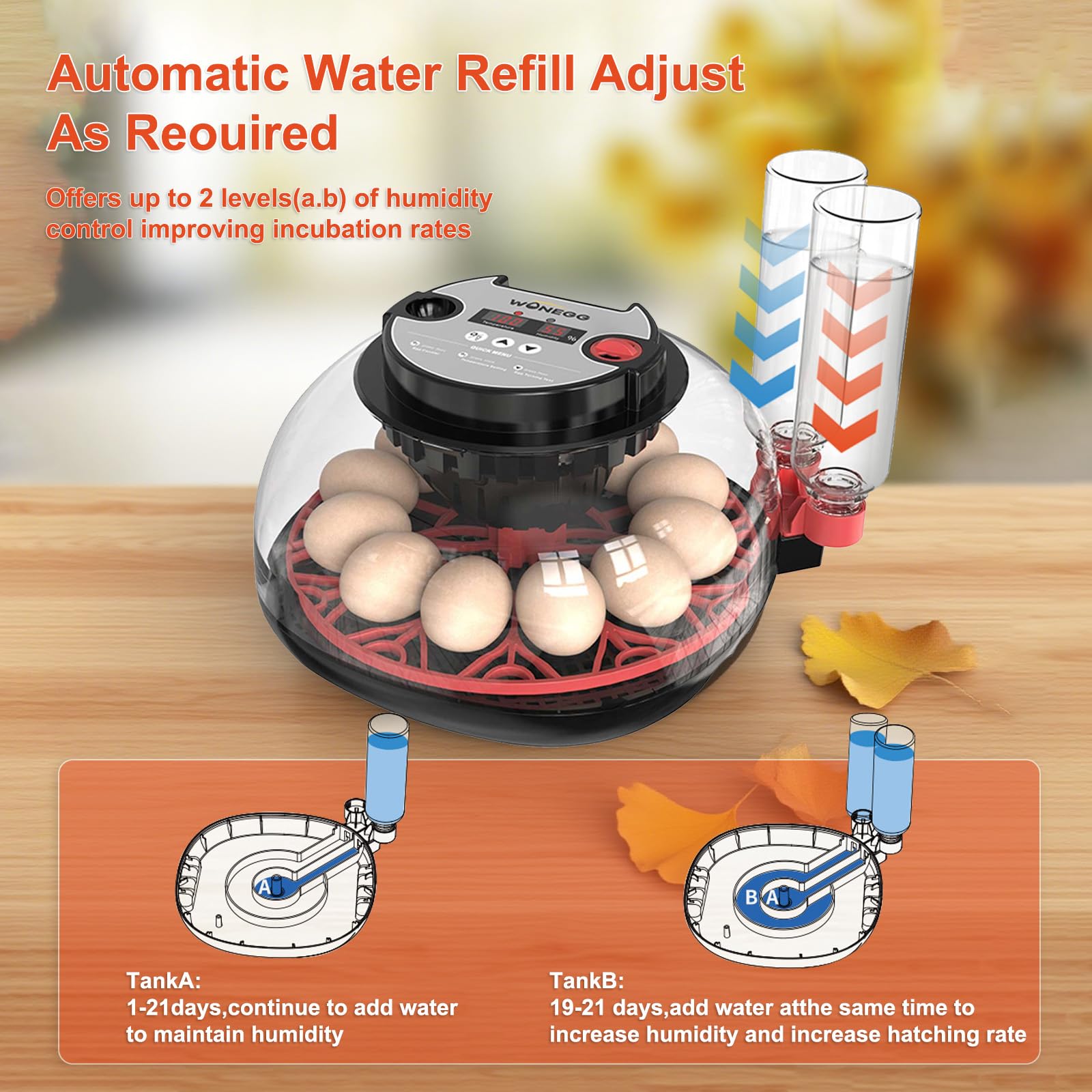 Incubatrice automatica per uova, 12 incubatrici per uova da cova con tornitore automatico e display dell'umidità, incubatrice a 360 visualizzazioni per polli, anatre, oche, quaglie
