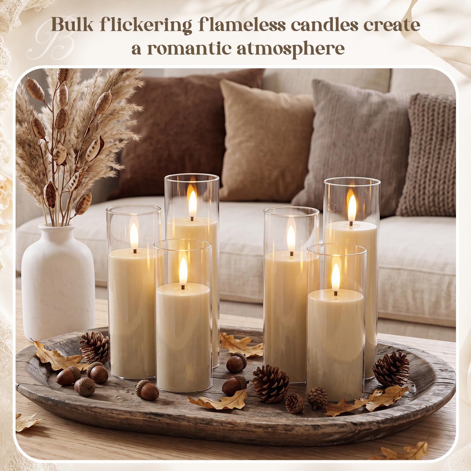 Retisee Confezione da 60 candele a LED in acrilico senza fiamma tremolanti con timer remoto (D 2,2 x H 12,7 cm, 15,2 cm, 17,8 cm), stoppino 3D in vera cera, funzionamento a batteria, per decorazione