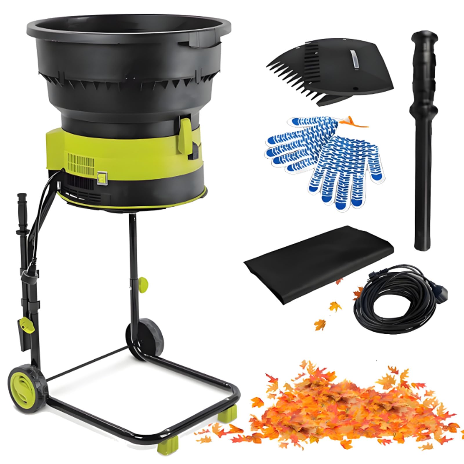 Trituradora de hojas eléctrica sin cuchillas, trituradora de hojas de jardín de 2500 W con ruedas y bolsa de almacenamiento, trituradora de jardín de 8000 rpm para limpieza de patio, desechos de