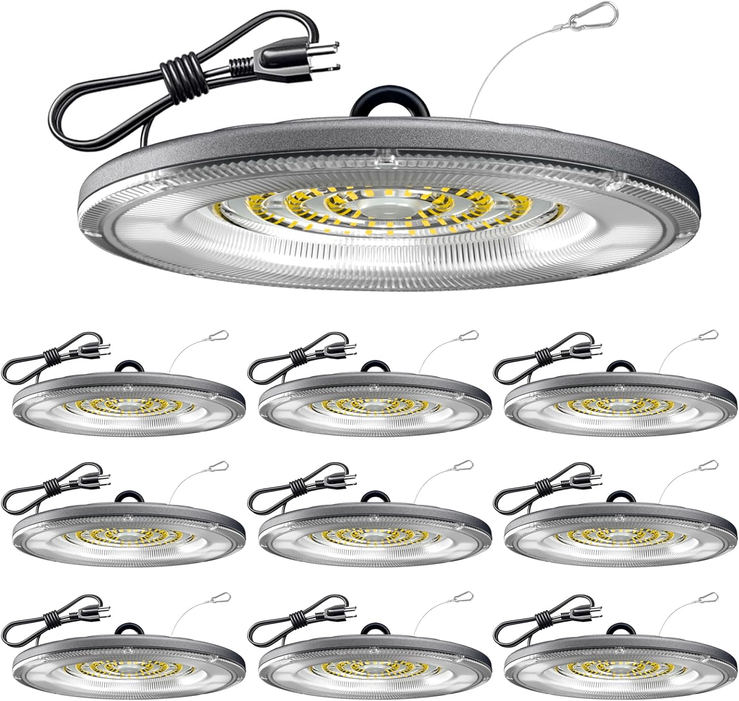 10 Pack UFO LED High Bay Light,High Bay Led Shop Lights 150W 21000 Lumens 5000K Ultra Bright High Bay Led Lights For Gym Warehouse Factory Workshop, Barn LED Lamp Plug & Play 120V IP65