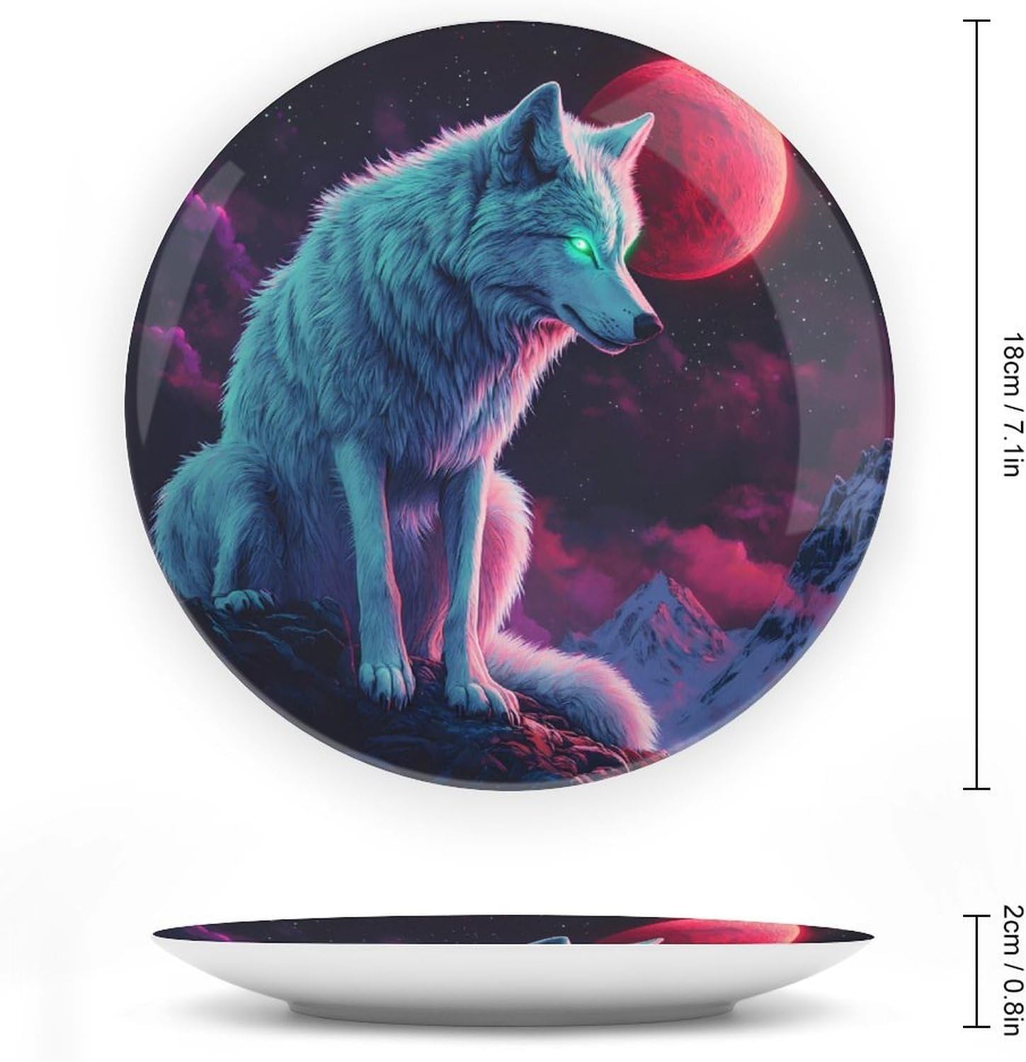 Wolf Full Moon Decorative Plate Tray Decor Trinket Dish Bone China Dinner Plates for Home Office Kitchen