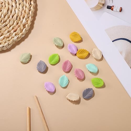 Miniatura 4 de 16 tapones de aguja de tejer, lindo protector de punta de aguja de hoja de 8 colores, cubiertas de punta de puntada de silicona, tapas de extremo de