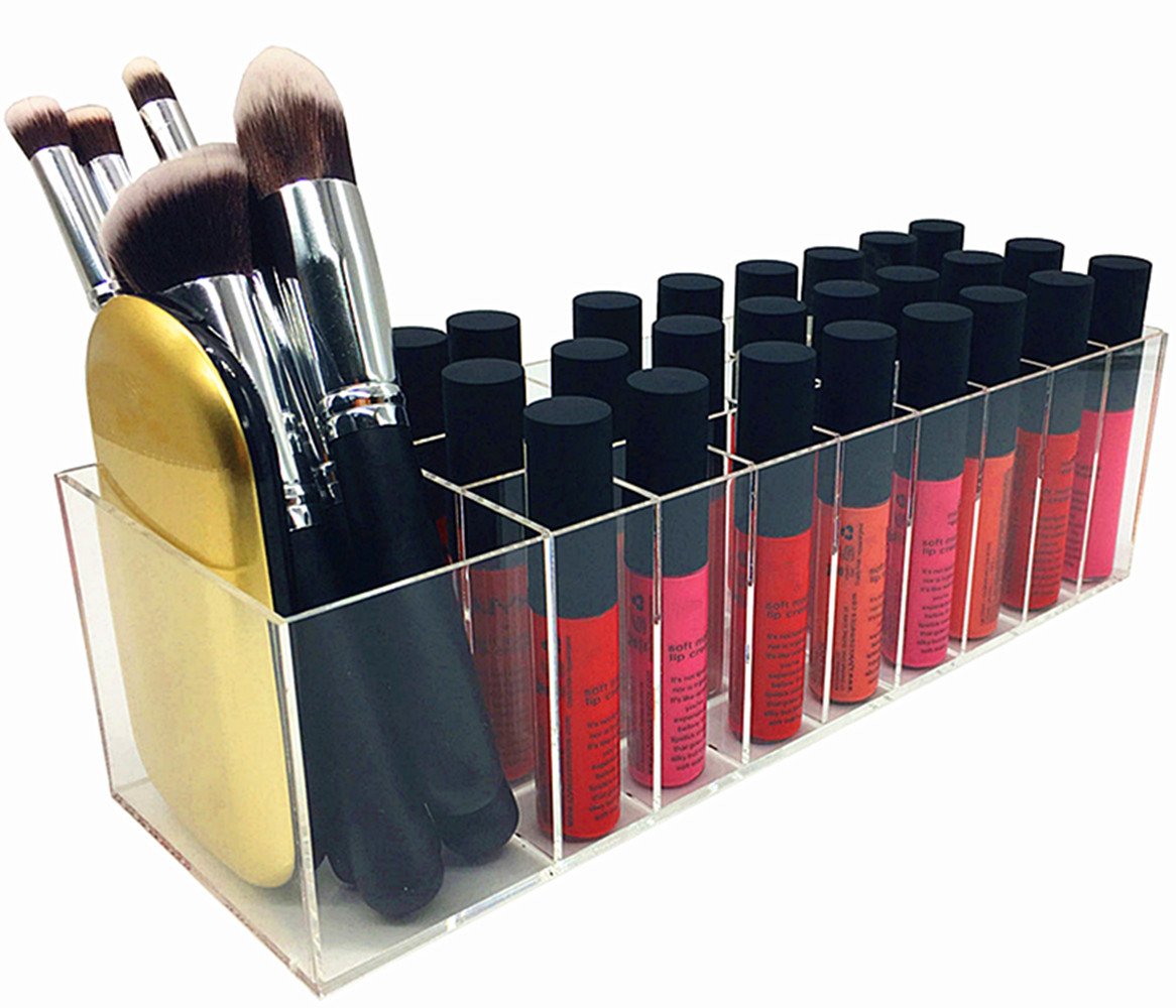 FLYMEI Lip Gloss Holder Organizer, 25 Spaces Clear Acrylic Lipgloss Makeup Organizer