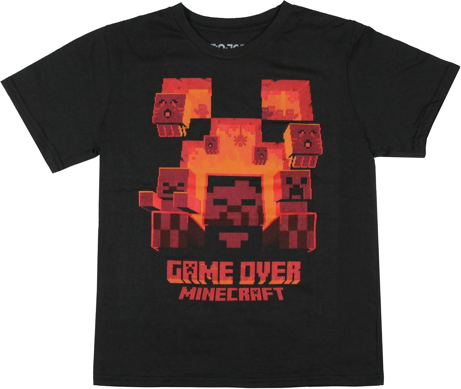 Minecraft Flaming Game Over Pixel Design Kids Short Sleeve T-Shirt (Small)