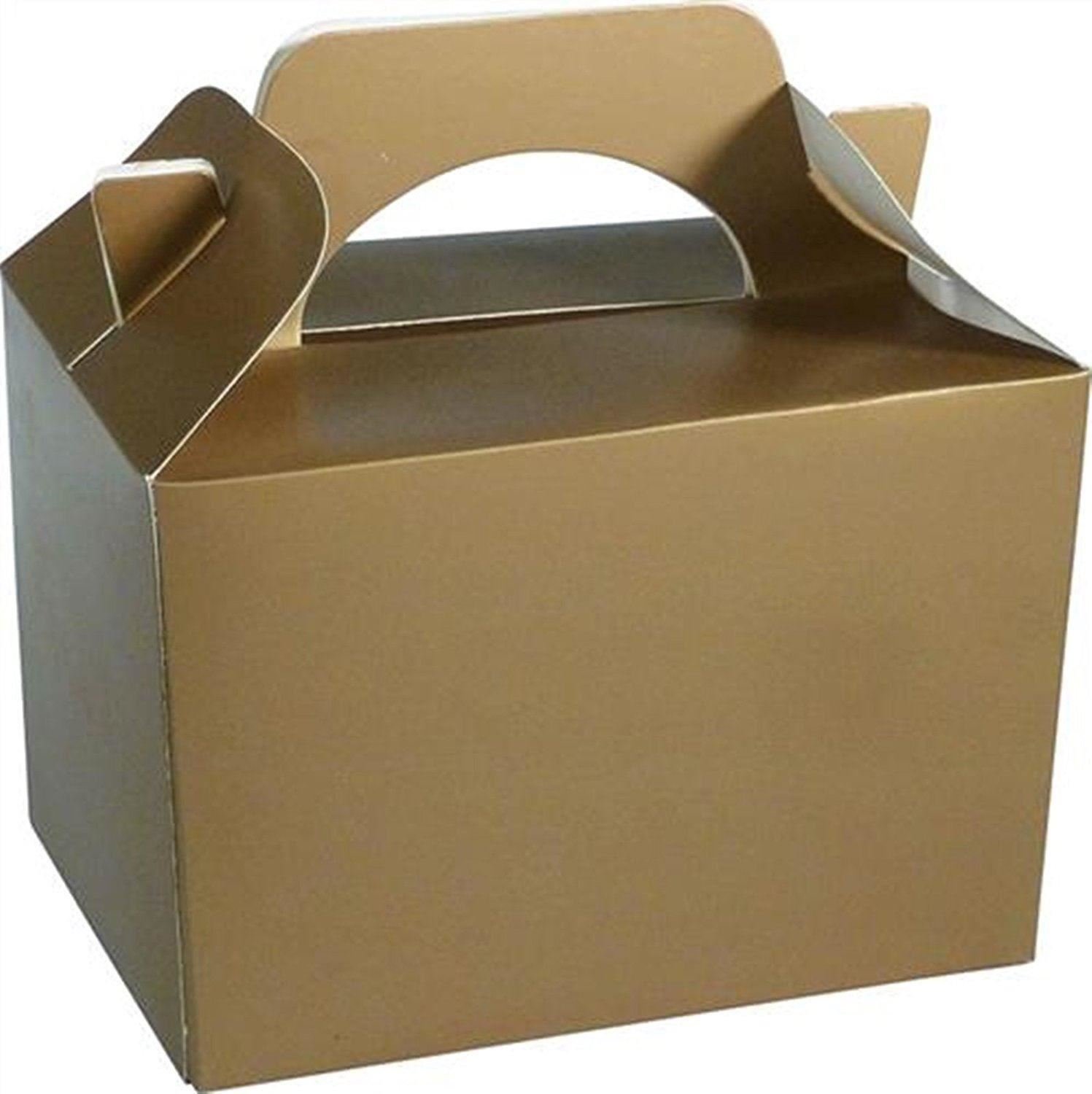 MustBeBonkers 15 Childrens/Kids Plain Coloured Carry Food Meal Birthday Party Box Loot Bag Boxes - Size: 152mm x 100mm x 102mm Sticker Seals (Gold)