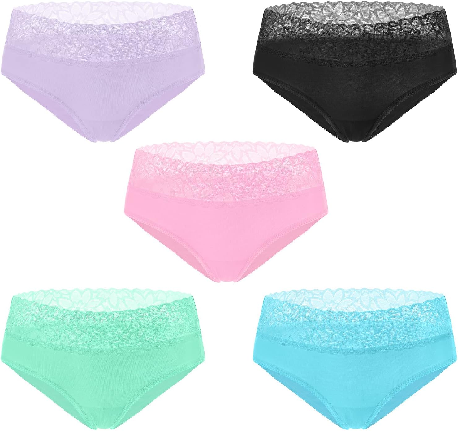 Littleforbig Women's Ladies Soft Cotton Underwear Hipster Briefs 5 Pack Panties Set - Lace High Waist Cute Comfort Panties - Image 5