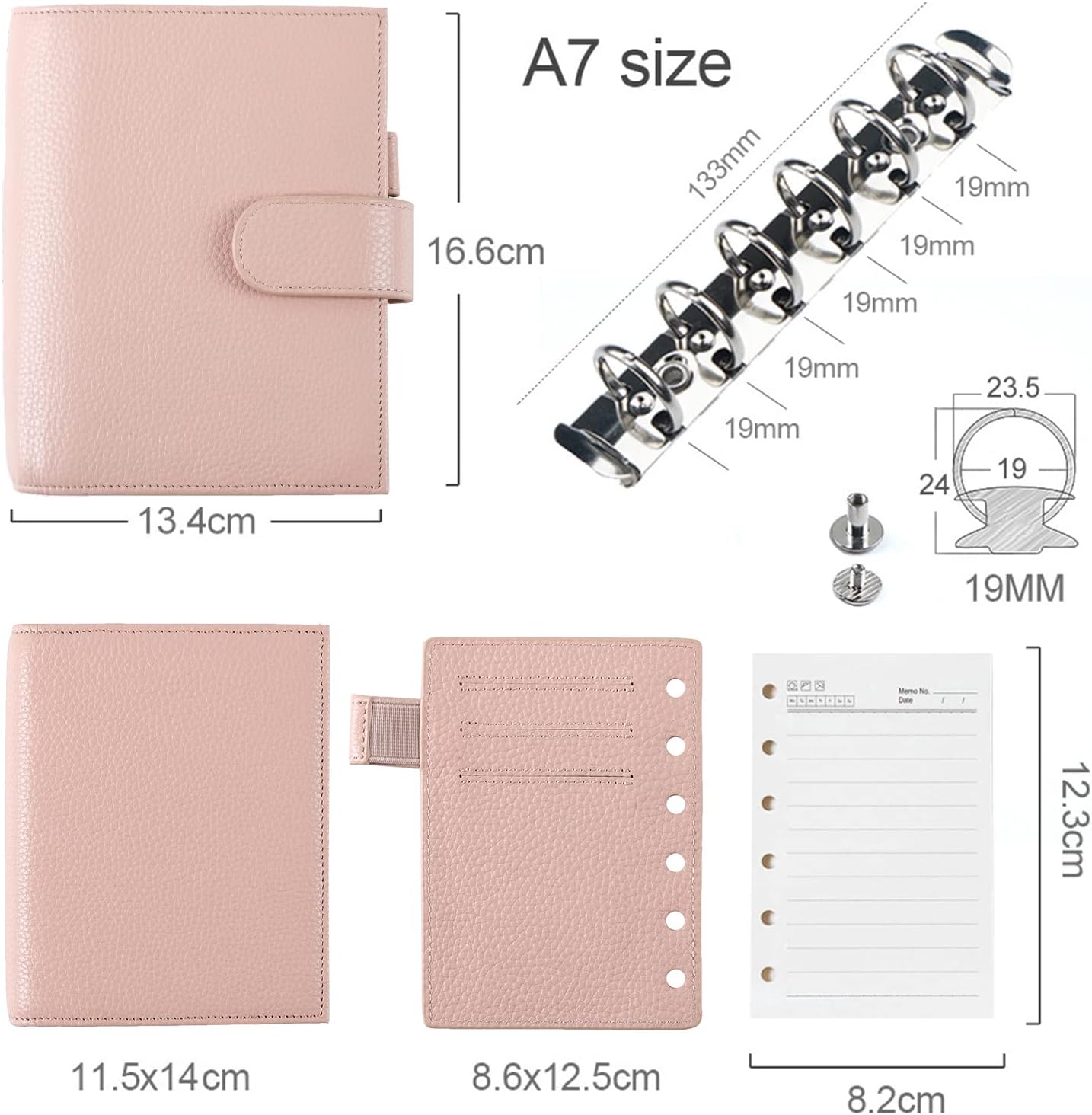Moterm Pocket Versa - Pocket Size Binder Planner and Wallet Combo (Pebble-Dusty Rose, 19mm Ring)