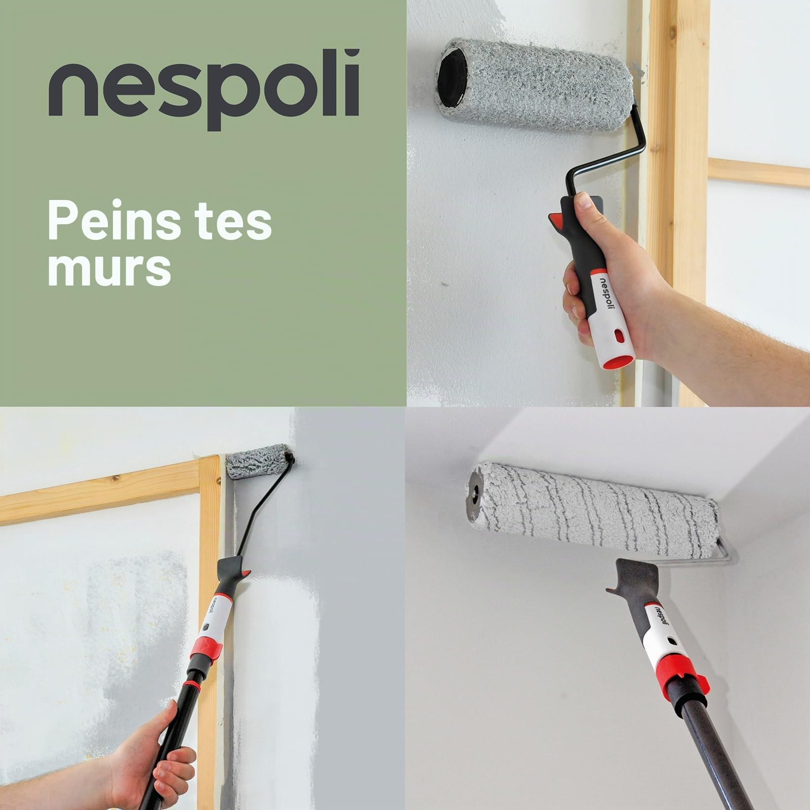 Nespoli NonStopMatic Système de Rouleau de Peinture 21 cm avec réservoir de Peinture intégré et mécanisme de déverrouillage Automatique Blanc/Gris