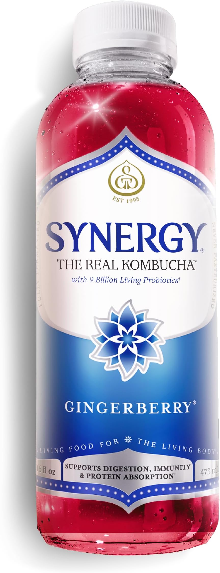 SYNERGY The Real Kombucha - Gingerberry - 16 fl oz Bottle - Raw Probiotic Drink for Gut Health and Immune Support