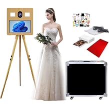 Professional Tripod DSLR Photo Booth Machine with 15.6'' Touch Screen with Printer, Magic Mirror Photobooth with Imitate wood grain selfie and Foto box, for Wedding and Party wooden, with Printer