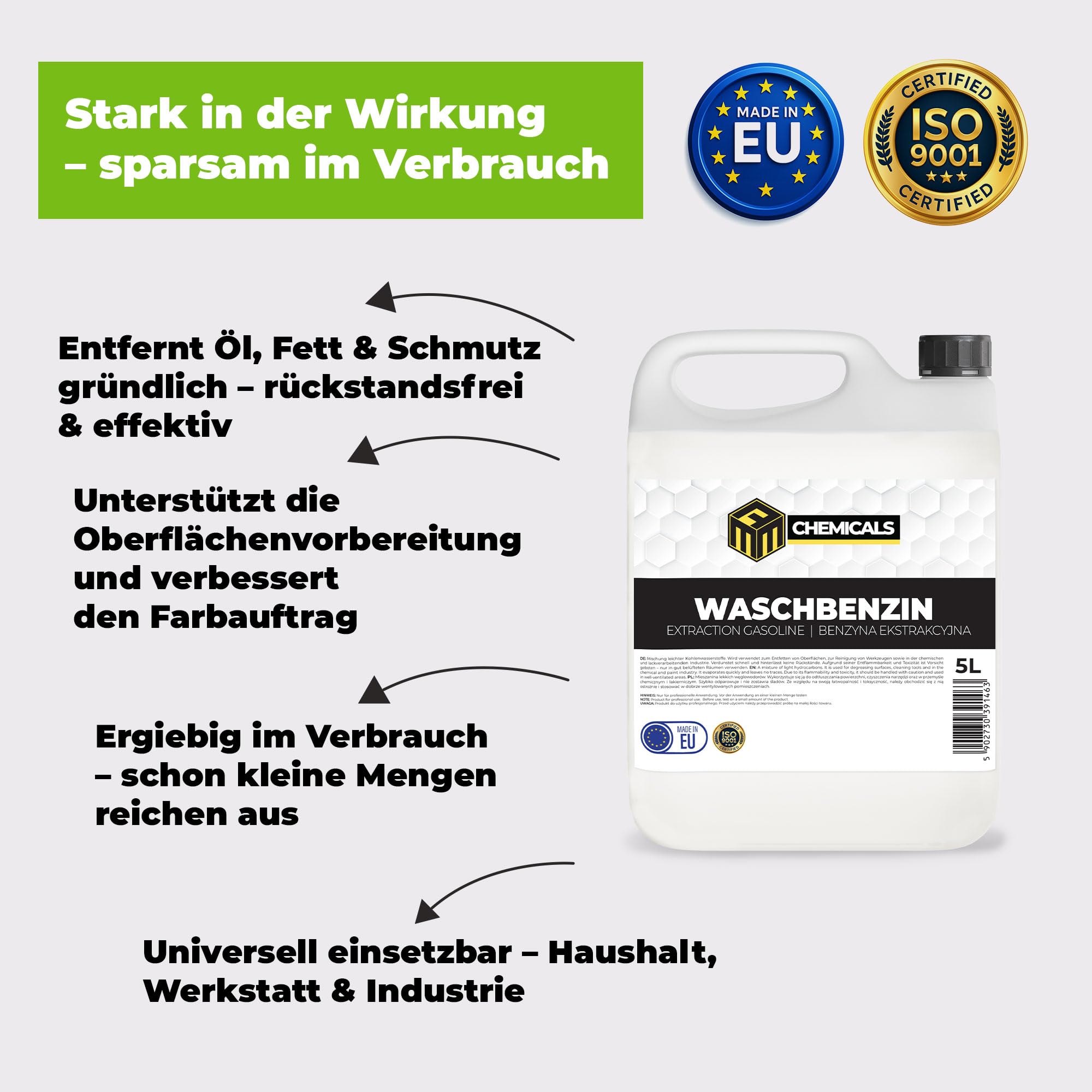 10 x 20L Waschbenzin – Universelles Lösungsmittel & Entfetter – Farben- & Lackverdünner | Werkzeug- & Pinselreiniger für Haushalt, Auto & Werkstatt – EU-Qualität
