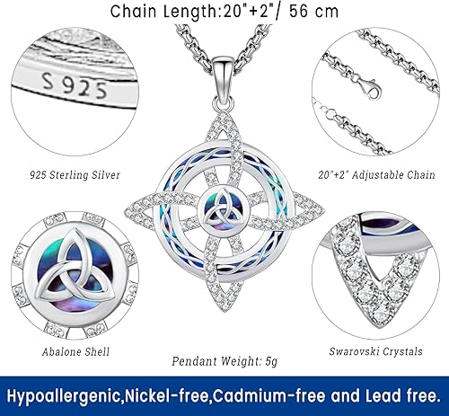 Miniatura 2 de Eusense Nudo De Bruja Plata 925 Original Amuleto De Proteccion Brujas Nudo Pentagrama Collar Triple Luna Diosa Plata de Ley 925 Bruja Pagana Bruja