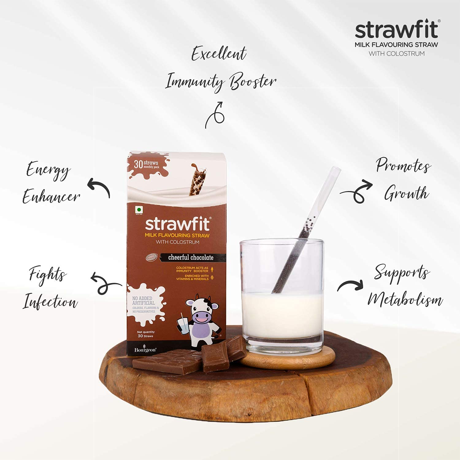 Strawfit Cheerful Chocolate Flavoring Straws with Colostrum for Immunity | Yummy and Nutritious and Healthy Choice | New Way of Drinking Milk | India's 1st Milk Flavored Straw - (Pack of 30 Straws) 4