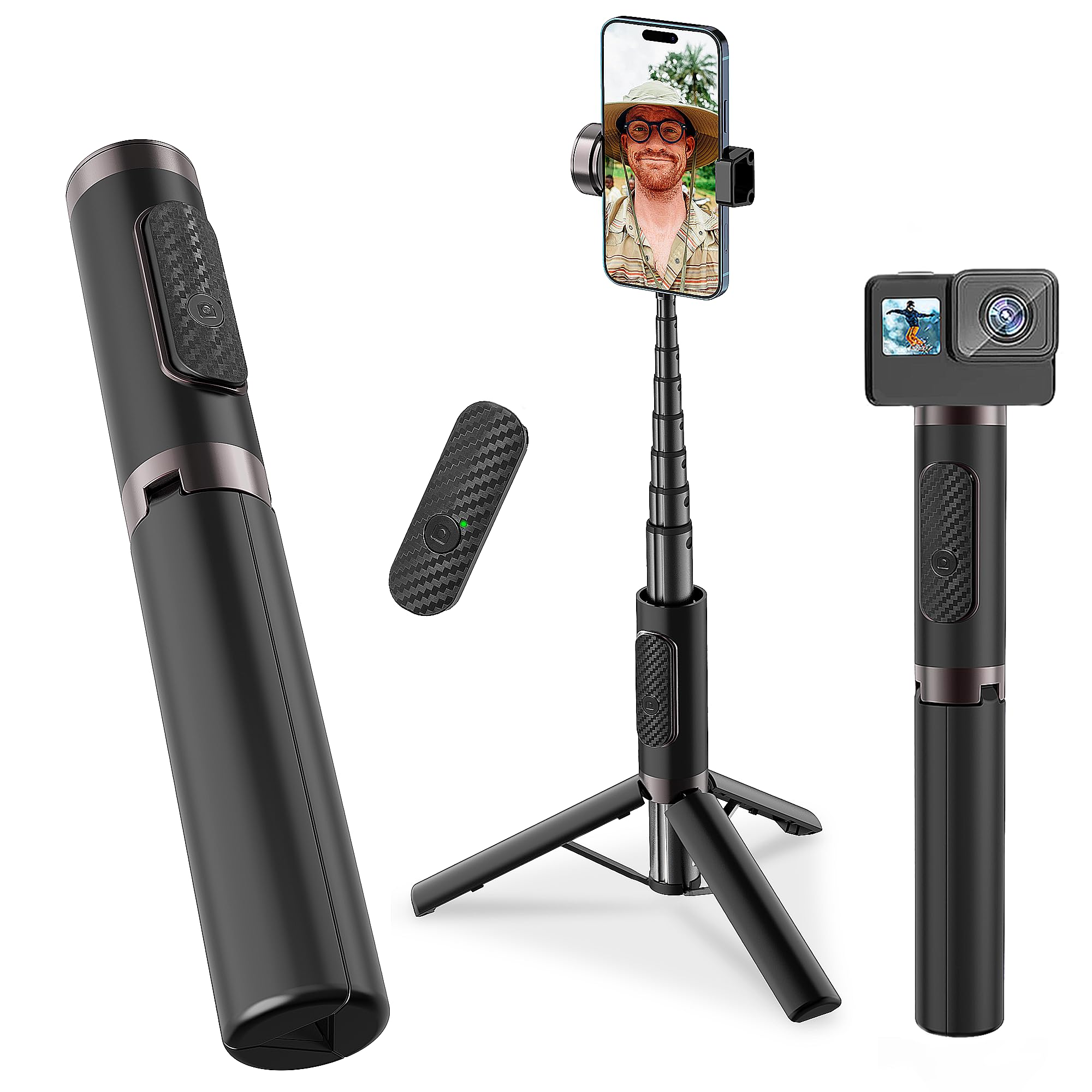 Selfie Stick Lega di Alluminio Selfie Stick Treppiede con Telecomando Pieghevole Viaggio Treppiede Stand Rotazione 270 Compatibile con iPhone/Android/Go Pro Camera