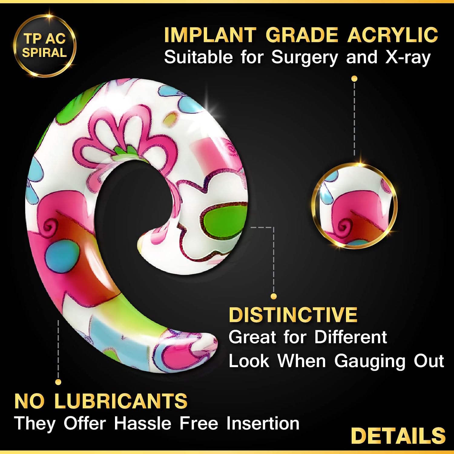 2PCS Acrylic 8g 1/8" (3mm) Flesh Flower Spiral Ear Taper Earring Piercing Stretching Gauge Piercing Jewelry 8338