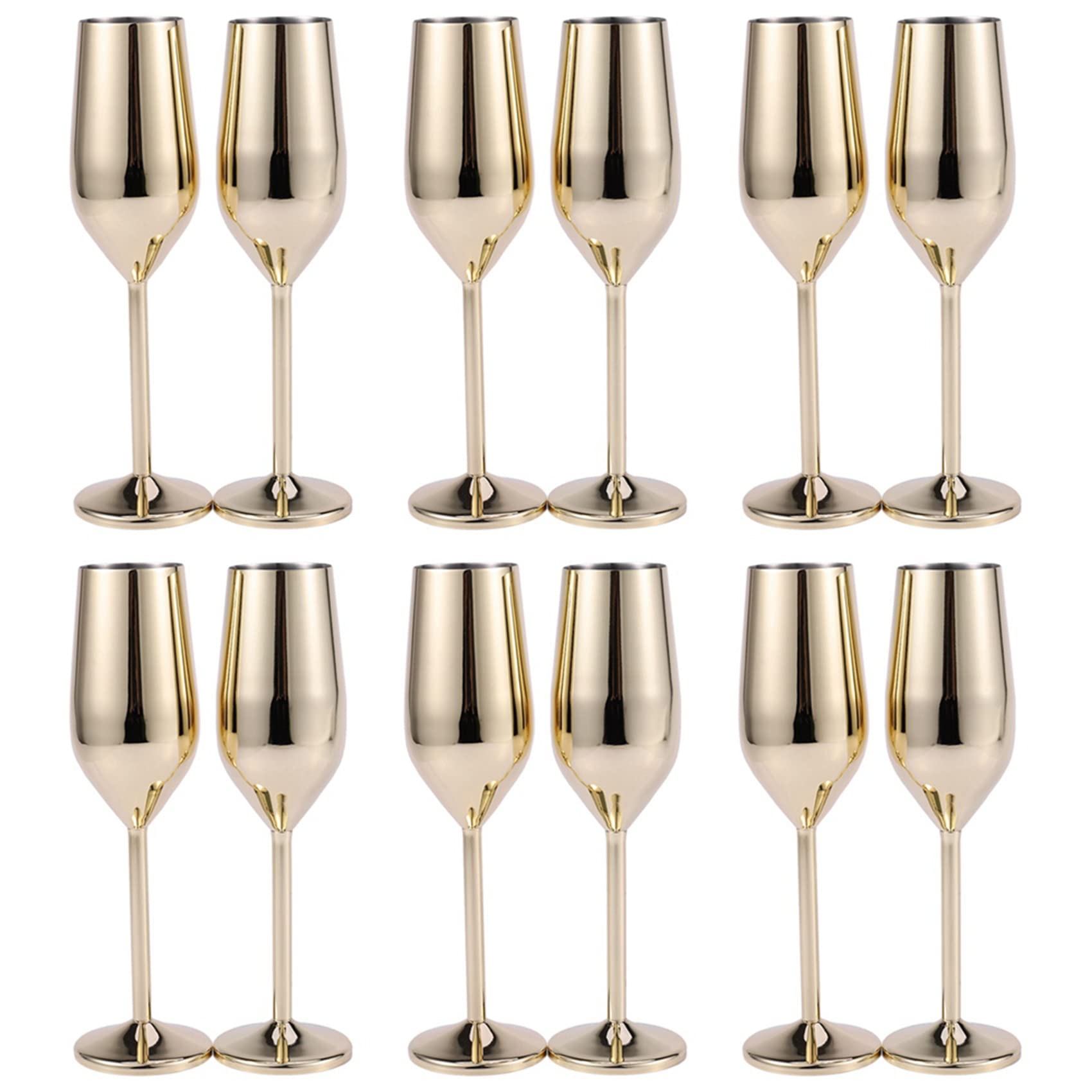 12 Flûtes à Champagne en Acier Inoxydable Or Brossé Incassables pour Mariage