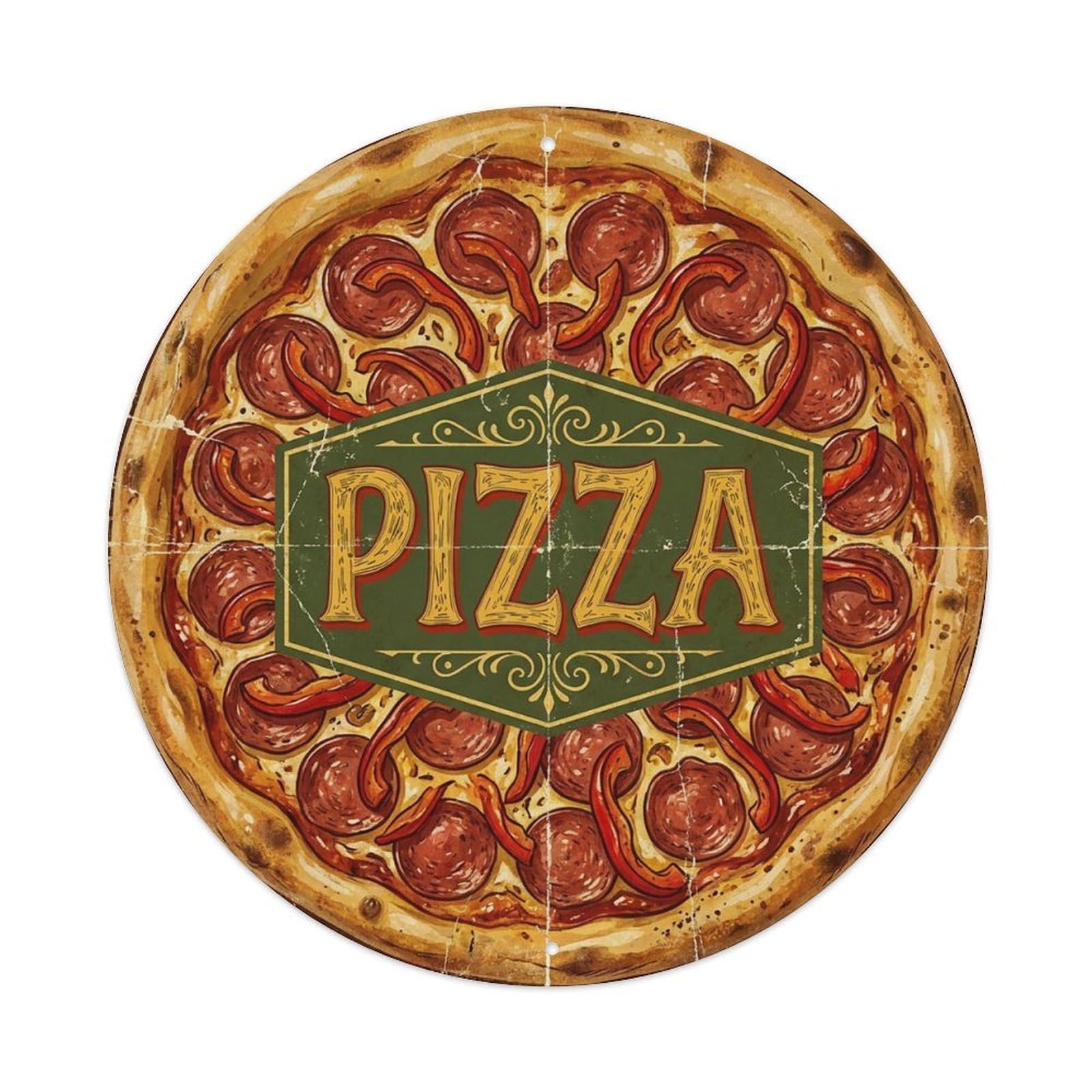 Yrnq 8X8inch Vintage Style Vintage Pizza Pepperoni Red Pepper Food Decoration Metal Tin Sign