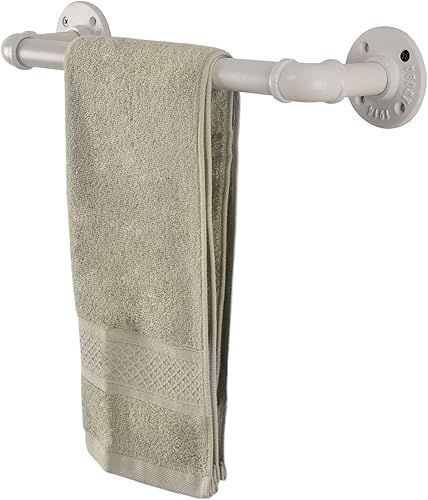 Toallero de tubo montado en la pared industrial toallero rústico resistente accesorios de baño (12 pulgadas, blanco)
