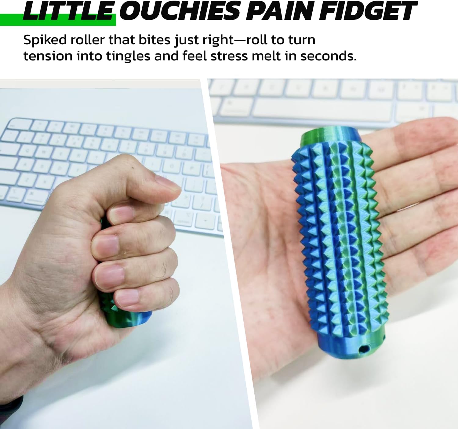 2PCS Little Ouchies Pain Fidget, Pain Stim Tool Spiky Sensory Fidget Toys For Adults Anxiety Relief, Portable ADHD Autism Clicker, Grippie For Focus & Skin Picking, Stress Relief Gift For Teens -Green