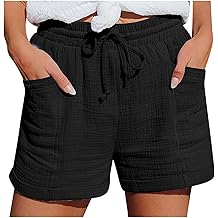 Cotton Shorts for Woman Elastic Waist Drawstring Comfy Shorts Casual Summer Vacation Hot Pants with Pockets