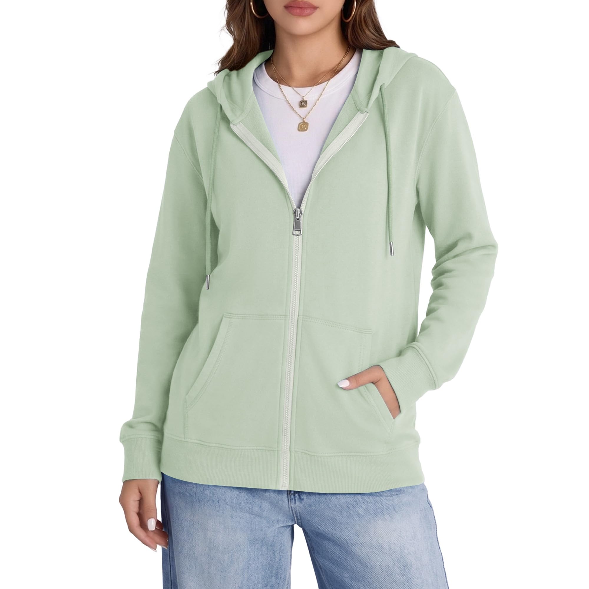 Witsmile Zip Up Hoodie Women Plus Size Hood Sweatshirt Soft Knit Stretchy