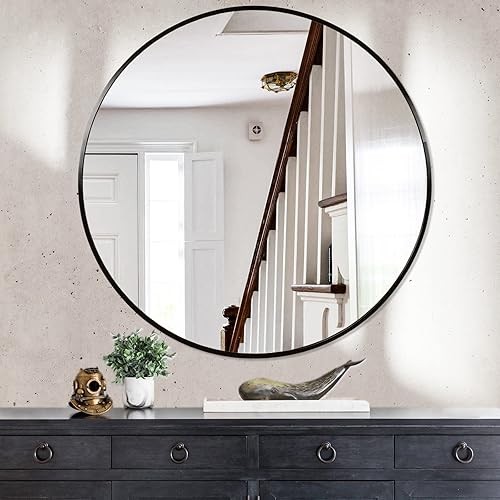 Miniatura 137 de WallBeyond Espejo redondo de madera de 24 pulgadas, espejo de pared circular para baño, espejo de pared redondo para decoración de pared, tocador