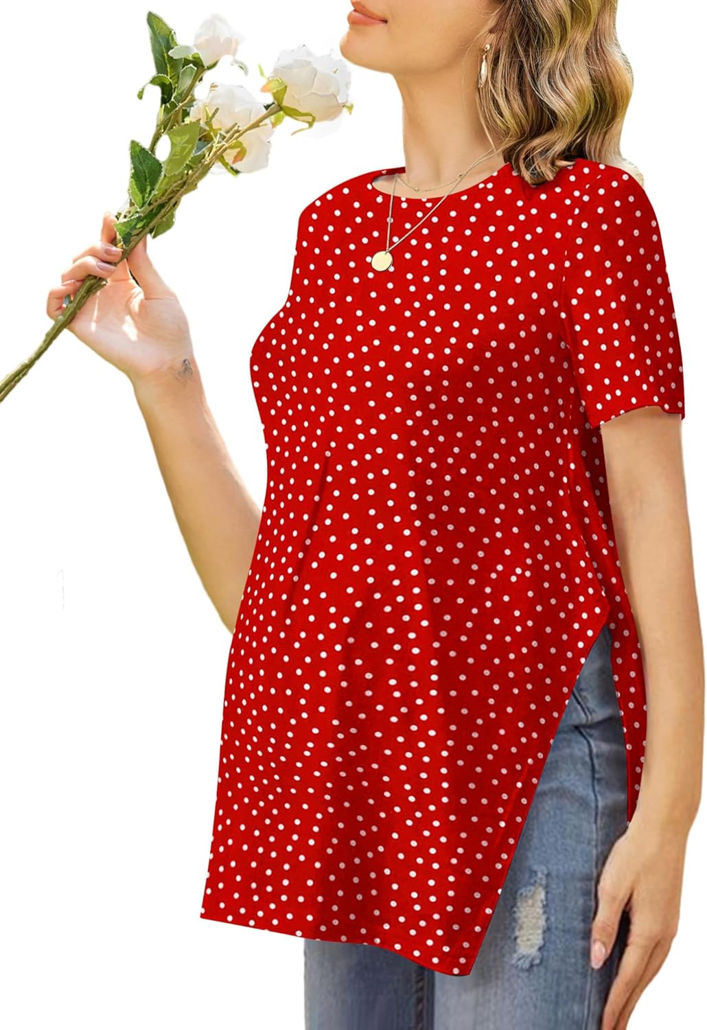 Ekouaer Women’s Maternity Shirts Short Sleeve Pregnancy Tops Blouses Split Side Casual Crewneck Pregnant Tunic Tee