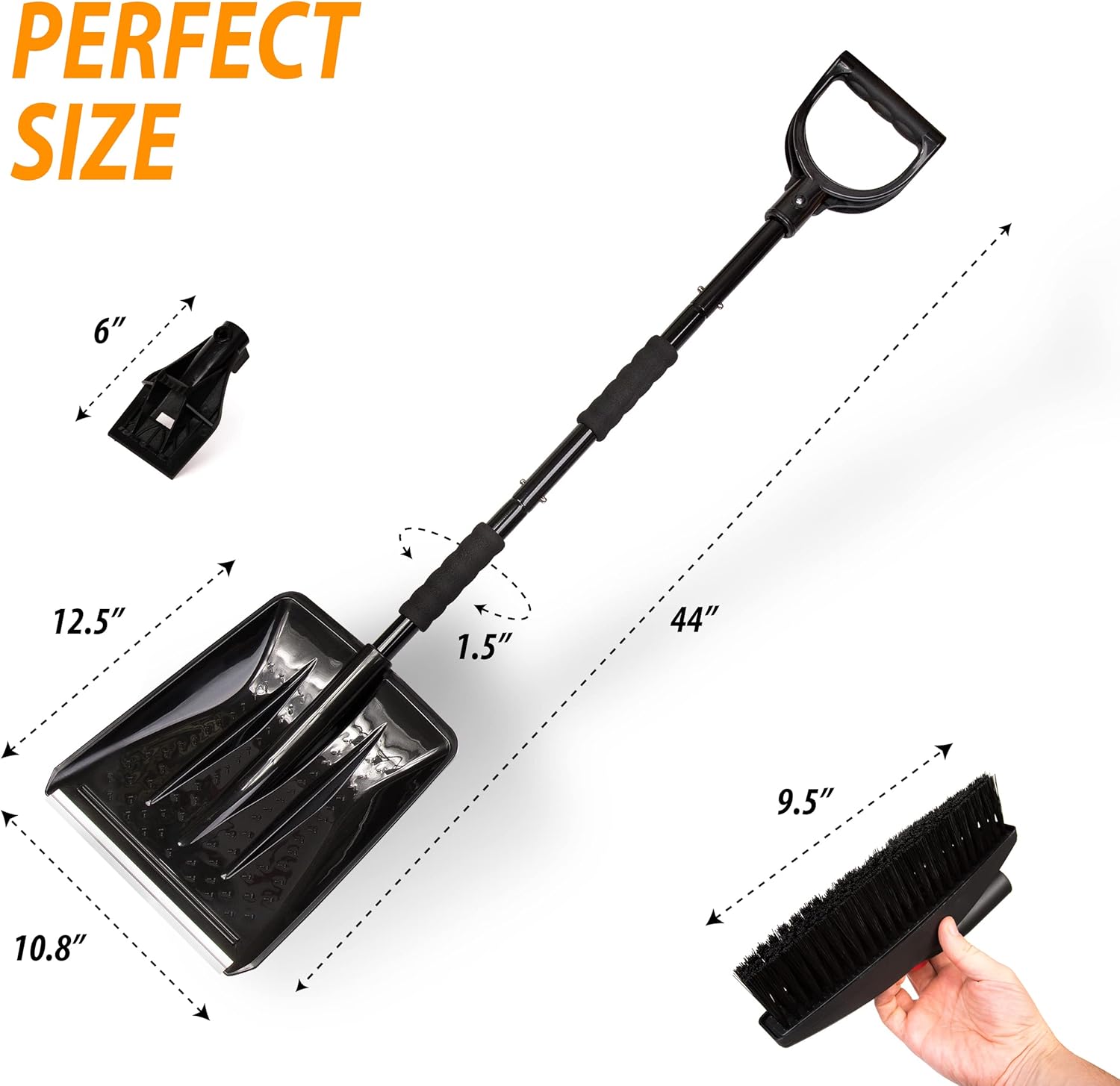 review Zone Tech Car 3-in-1 Replaceable Heads Snow Brush Kit - Portable Snow Removal Shovel, Ice Scraper, and Snow Brush Car Set