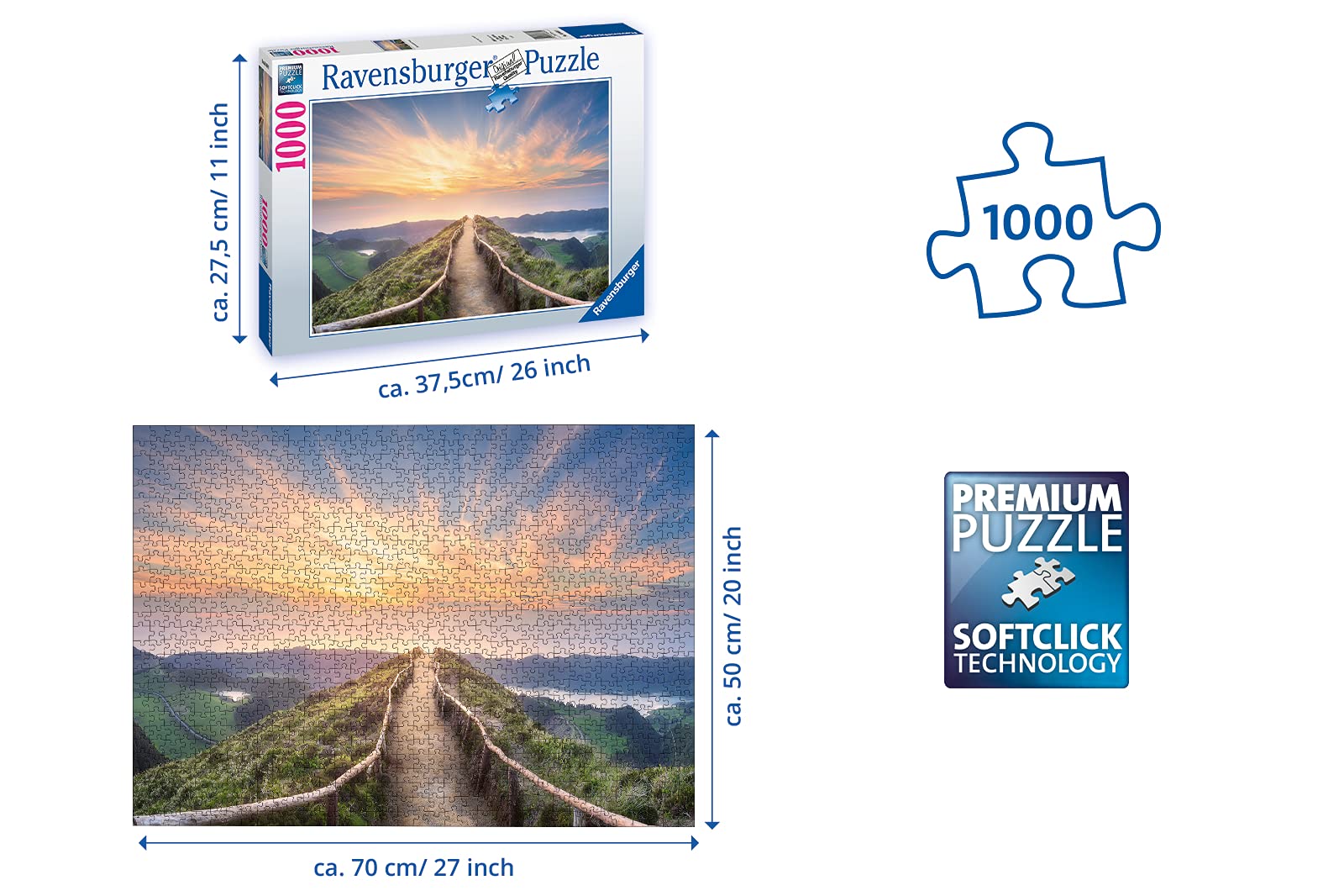 Ravensburger Puzzle 1000 Pezzi: Kalalau E Kauai, Hawaii, 70x50 Cm, Tecnologia Softclick, Idea Regalo Per Adulti E Ragazzi