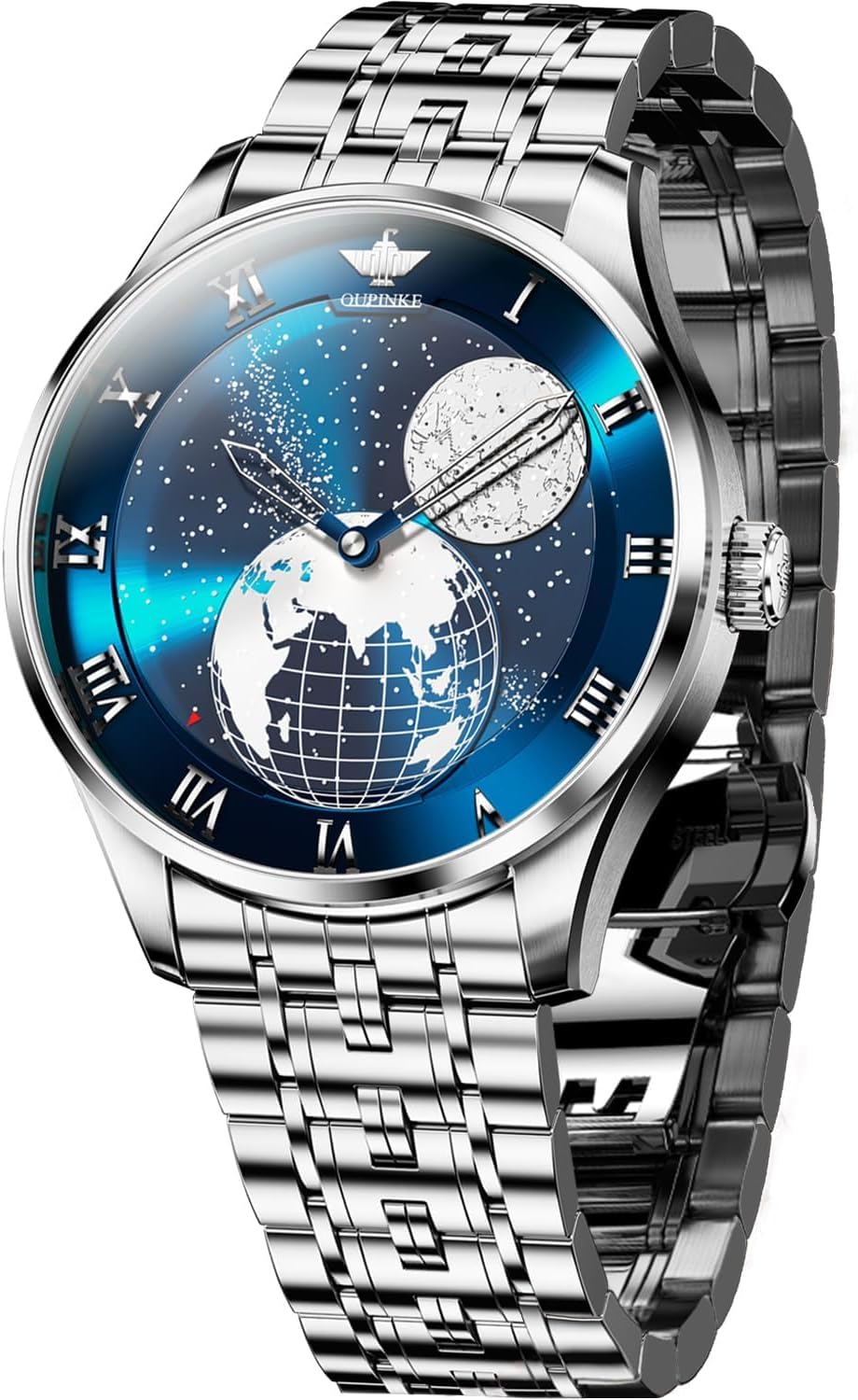 OUPINKE Mens Watches Skeleton Automatic Mechanical Premium with Calendar Sapphire Crystal Tungsten Steel Waterproof Wrist Watch