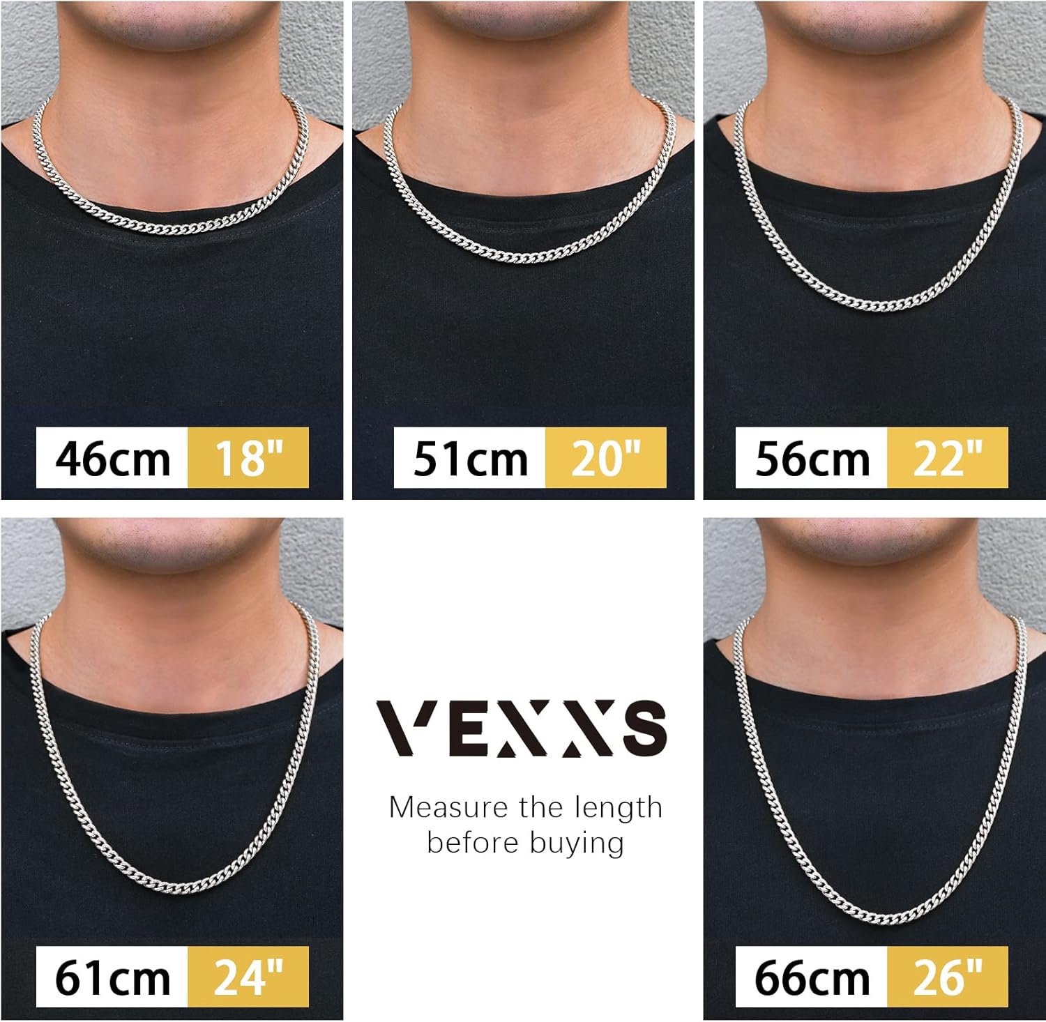 VEXXS Men's Gold Chain Flat Cut,18K Real Gold Plated Cuban Link Chain, Durable No Color Fading Stainless Steel Curb Chain 4mm 5mm 6mm Men’s Necklace - Image 4