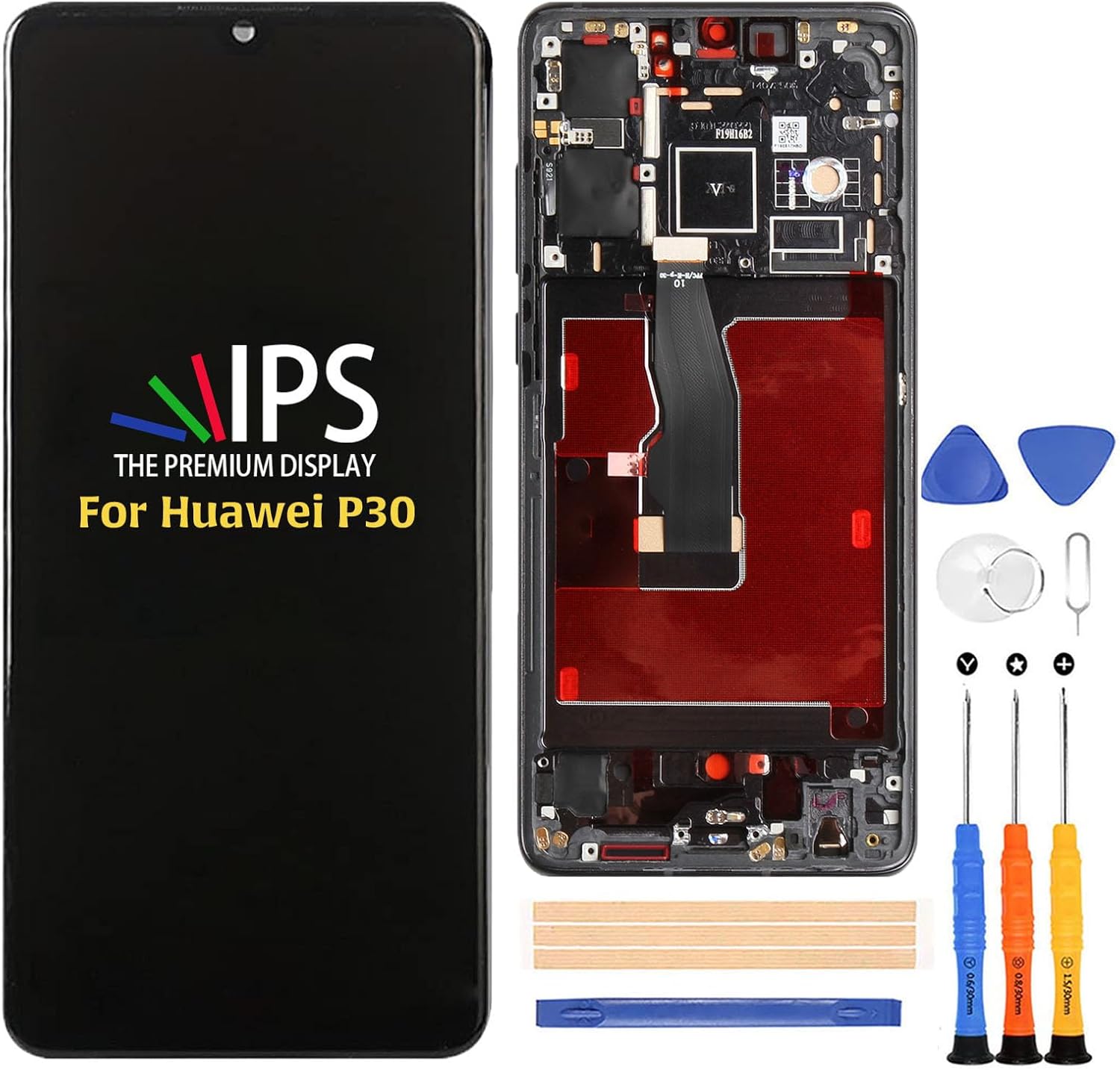 A-MIND for Huawei P30 LCD Display Screen Digitizer ELE-L29 ELE-L09 ELE-AL00 ELE-TL00 ELE-L04 Screen Replacement Full Assembly Repair Kits,with Tools(Black with Frame)