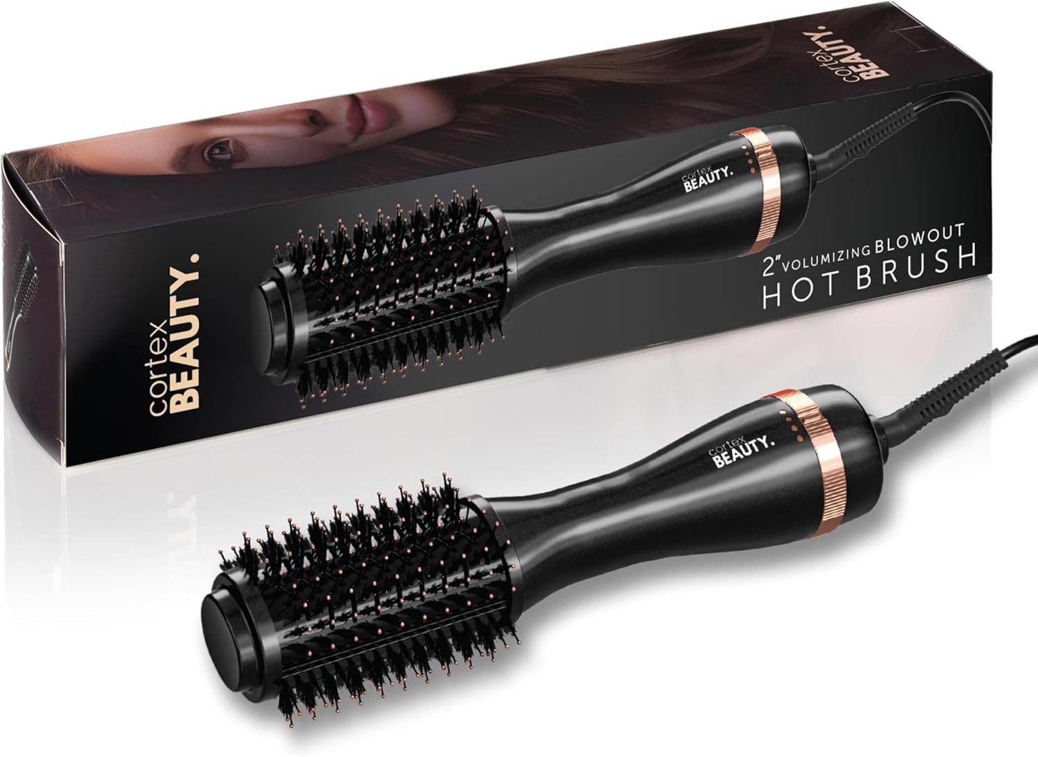 Cortex Beauty Infrared Infrared Volumizing Blowout Brush - blow dryer brush, round brush for blow drying, tools blow dryer brush, blow dryer with comb for women, for all hair types, 2'' (BlackGold)
