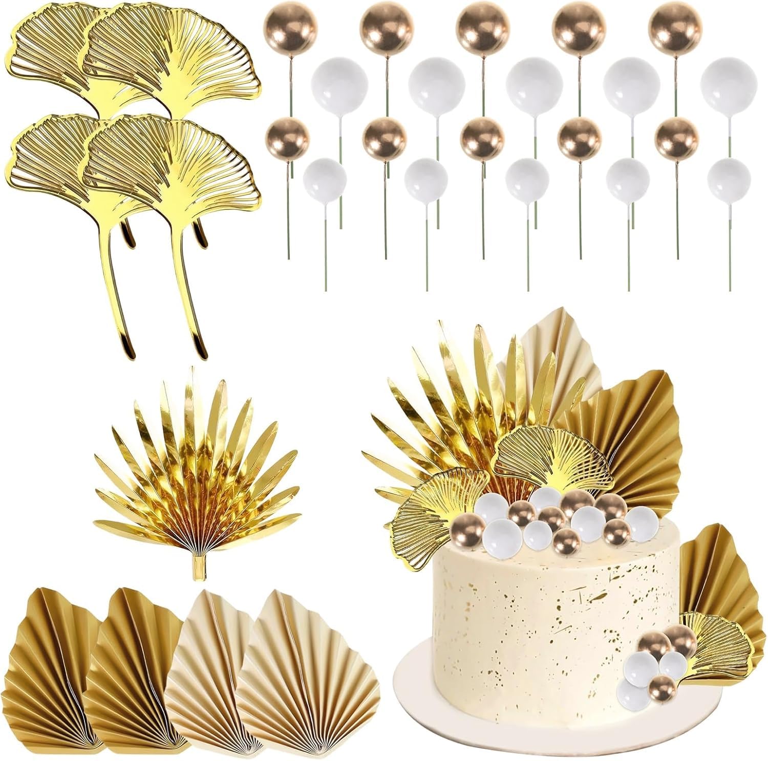 Cake Decoration Gold, Roses, Magnolia, Grass, Barley, Dried Bouquet Balls, for Weddings and Birthdays