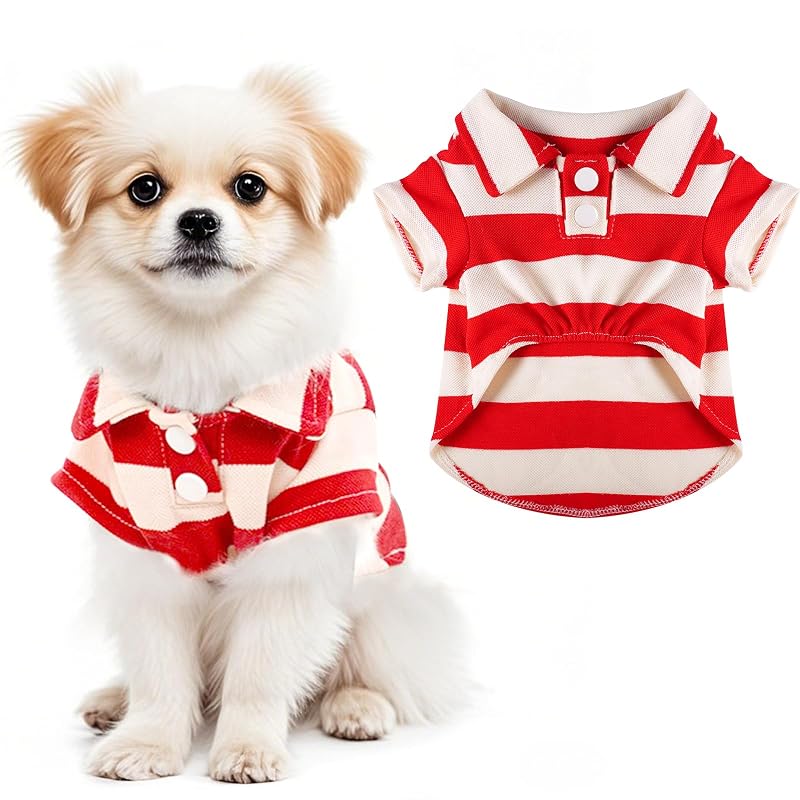 Camisa Polo Listrada para Cachorro Pistha em Algodão e Poliéster Vermelha Tamanho Pequeno